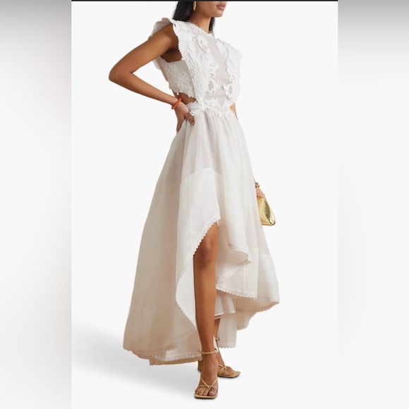 NWOT Zimmermann Tama Asymmetric Cut Out Silk And Linen Max Dress White Sz 2/ Med - Picture 3 of 16